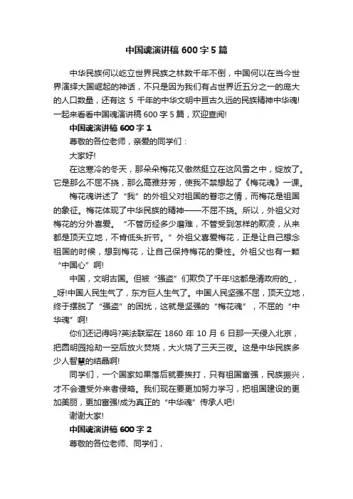 中国魂演讲稿600字5篇