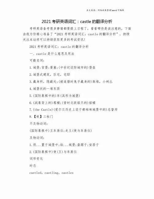 2021考研英语词汇：castle的翻译分析.doc
