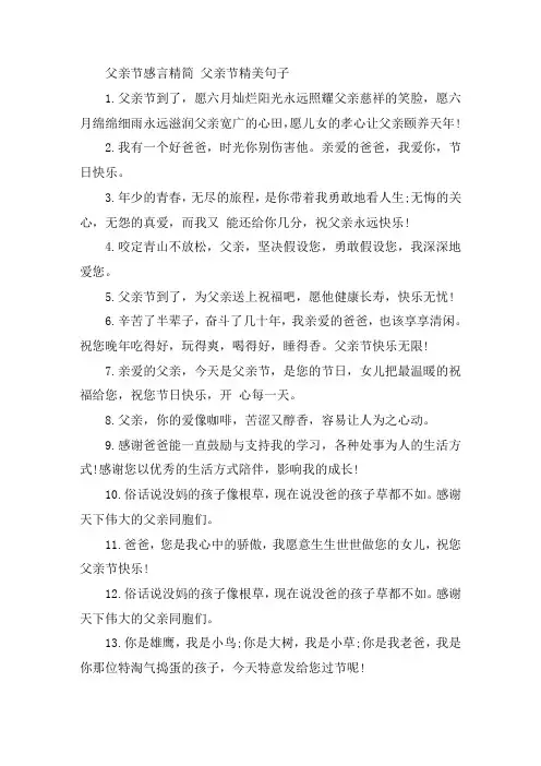 关于父亲节感言精简 父亲节精美句子