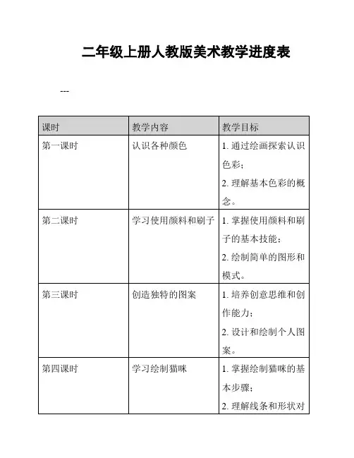 二年级上册人教版美术教学进度表