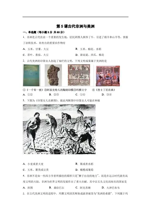 第5课古代非洲与美洲 检测 高中历史统编版(2019)必修中外历史纲要下册