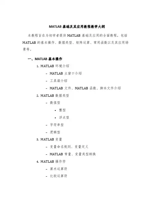 matlab基础及其应用教程教学大纲