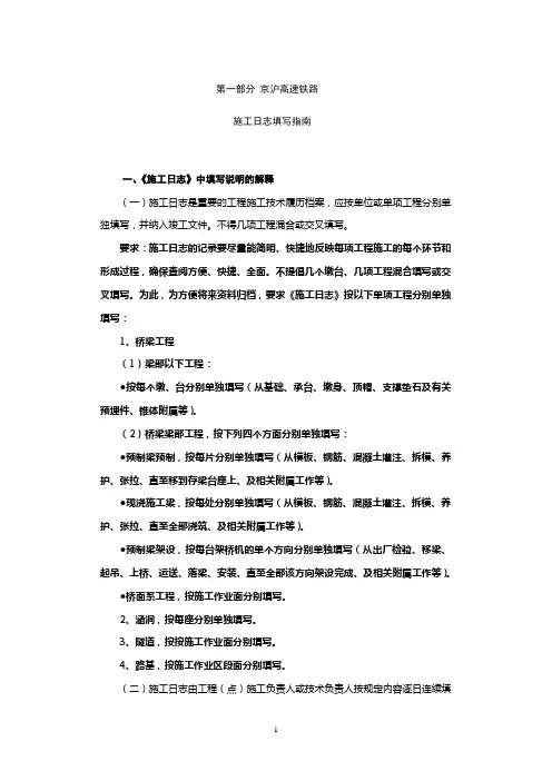 高速铁路施工日志填写指南