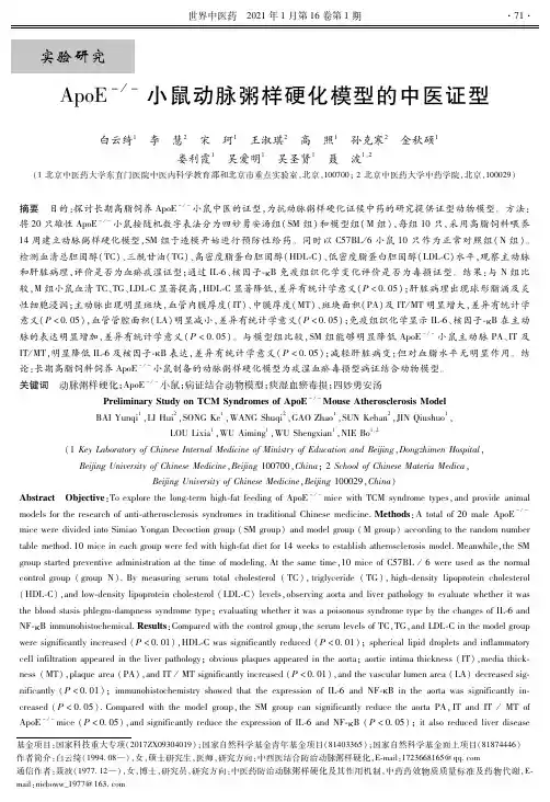 ApoE^--小鼠动脉粥样硬化模型的中医证型
