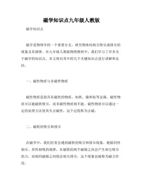 磁学知识点九年级人教版
