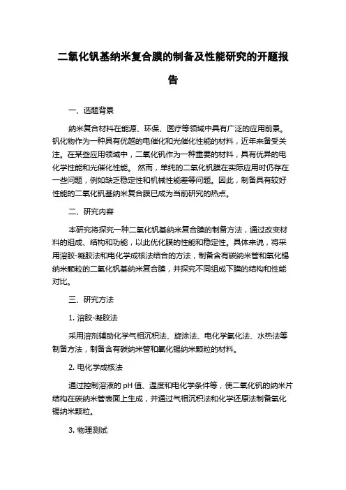 二氧化钒基纳米复合膜的制备及性能研究的开题报告