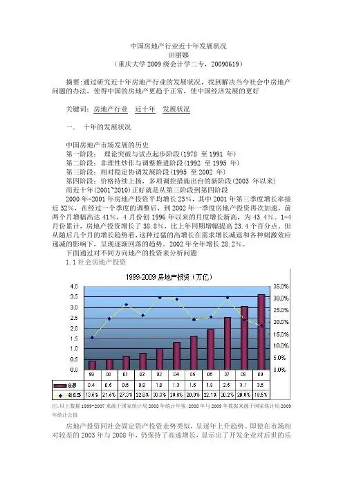 中国房地产行业近十年发展状况