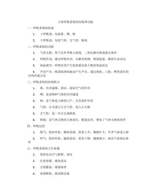 人体呼吸系统的结构和功能
