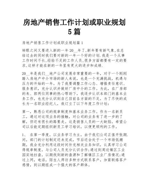 房地产销售工作计划或职业规划5篇