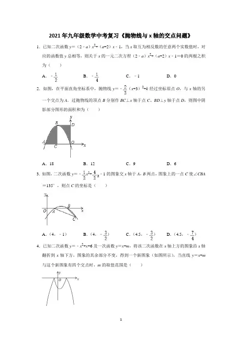【2021中考数学专题复习】抛物线与x轴的交点问题含答案