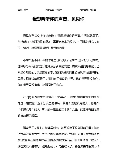 我想听听你的声音、见见你作文【初中初二600字】