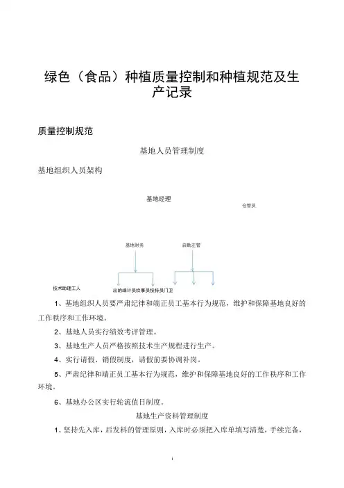 绿色食品种植质量控制和种植规范及生产记录