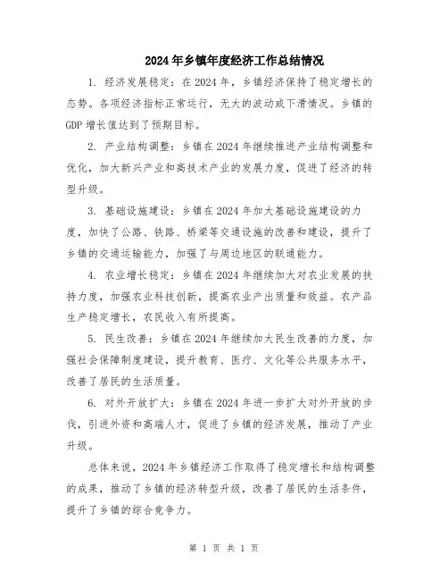 2024年乡镇年度经济工作总结情况
