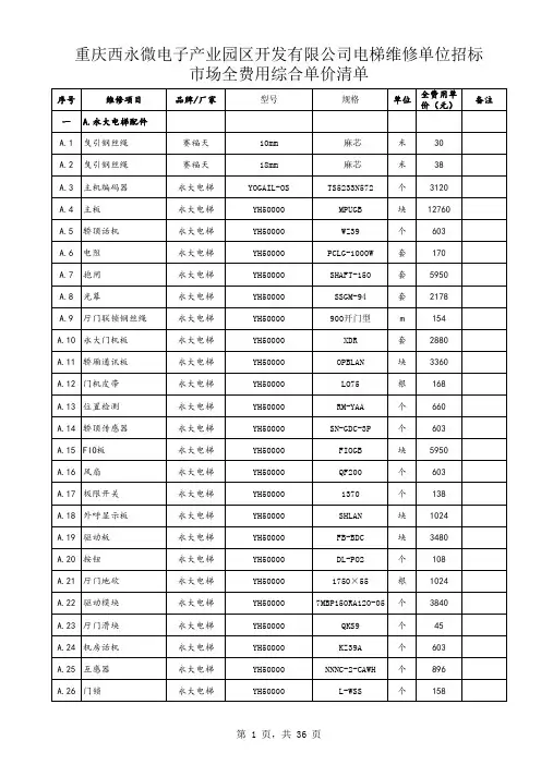 电梯配件价格表