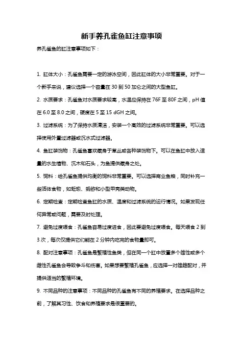 新手养孔雀鱼缸注意事项