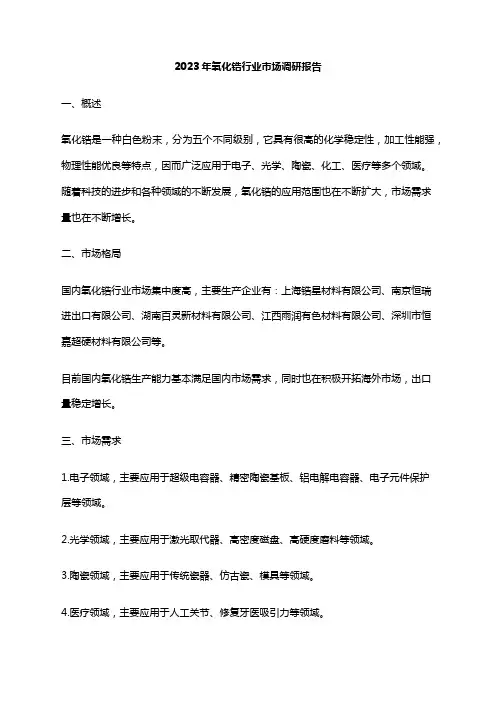2023年氧化锆行业市场调研报告