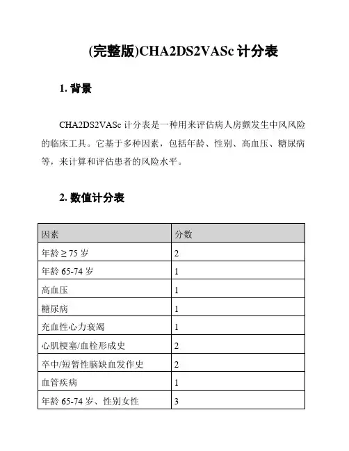 (完整版)CHA2DS2VASc计分表