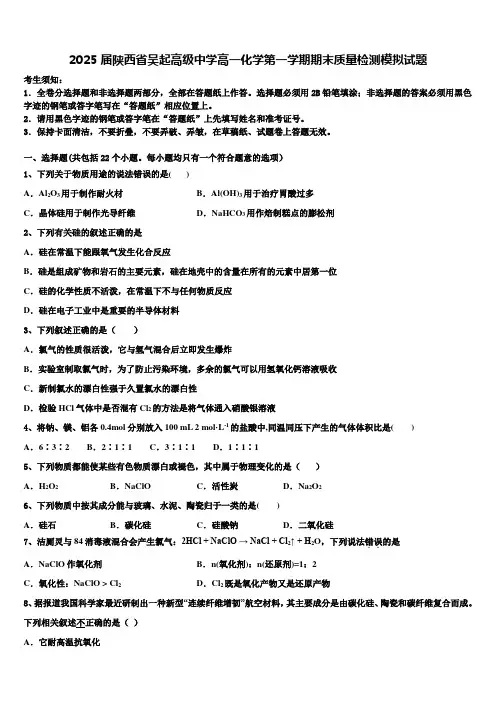 2025届陕西省吴起高级中学高一化学第一学期期末质量检测模拟试题含解析