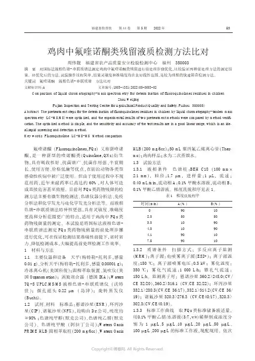鸡肉中氟喹诺酮类残留液质检测方法比对