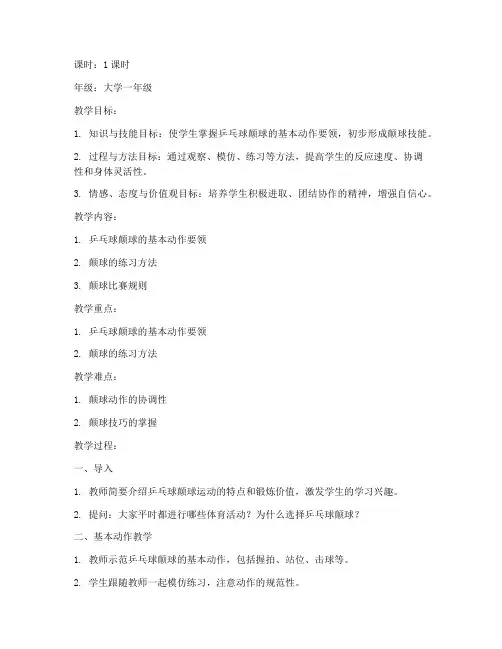 大学生颠球新授课教案