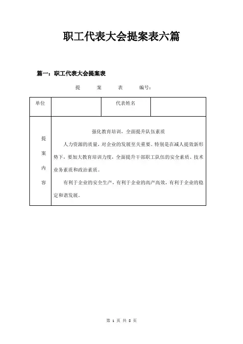职工代表大会提案表六篇