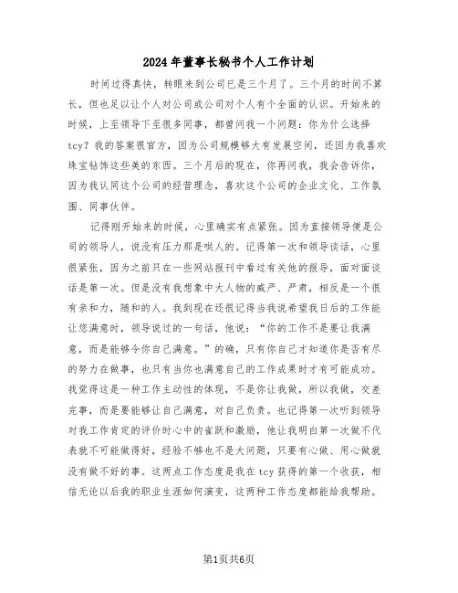2024年董事长秘书个人工作计划（2篇）