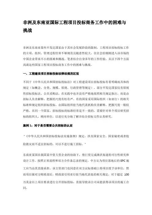 非洲及东南亚国际工程项目投标商务工作中的困难与挑战