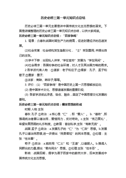 历史必修三第一单元知识点总结
