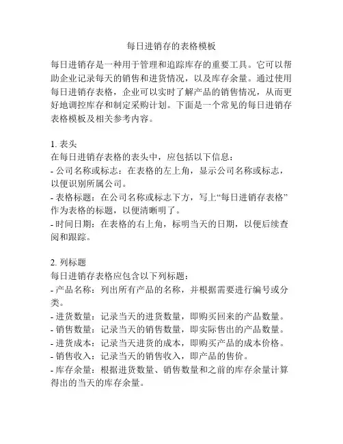 每日进销存的表格模板