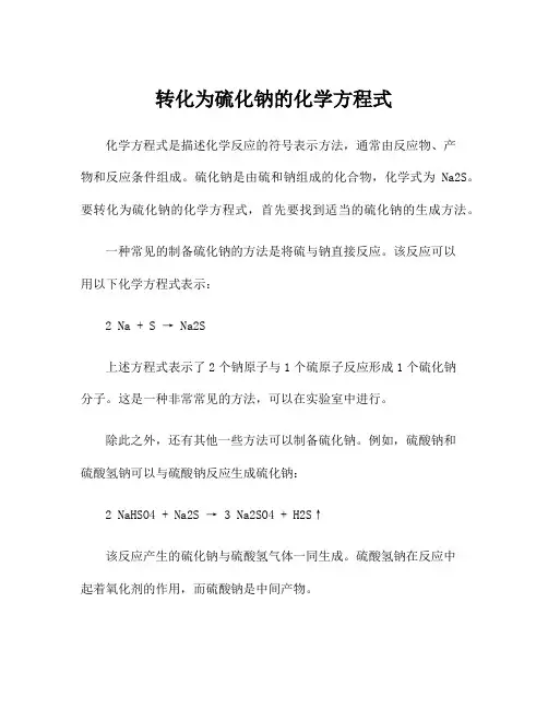 转化为硫化钠的化学方程式