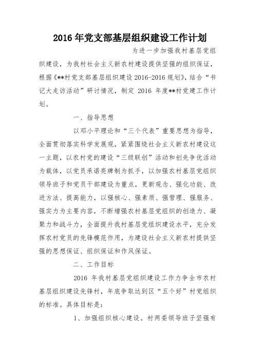 2016年党支部基层组织建设工作计划
