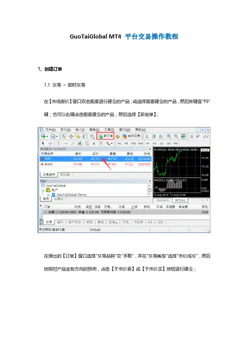 GuoTaiGlobal MT4 平台交易操作教程