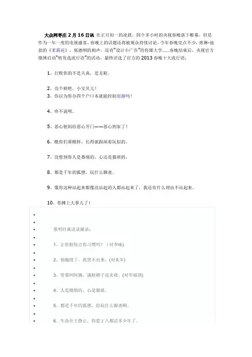 2013春晚十大流行语