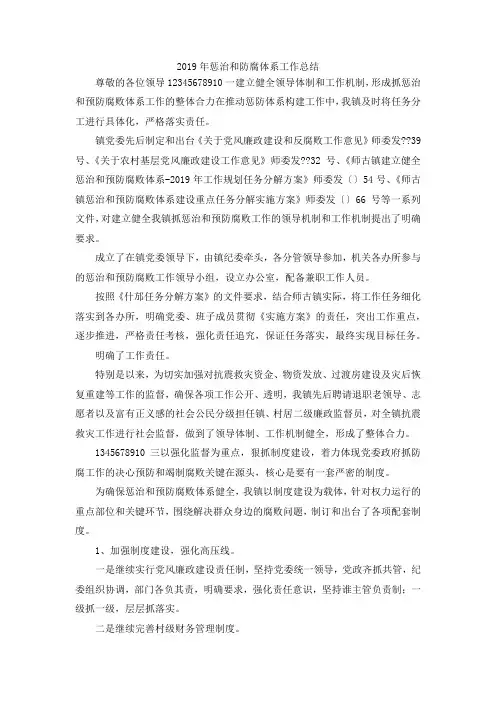 最新-2019年惩治和防腐体系工作总结 精品