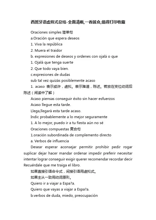西班牙语虚拟式总结-全面清晰,一看就会,值得打印收藏