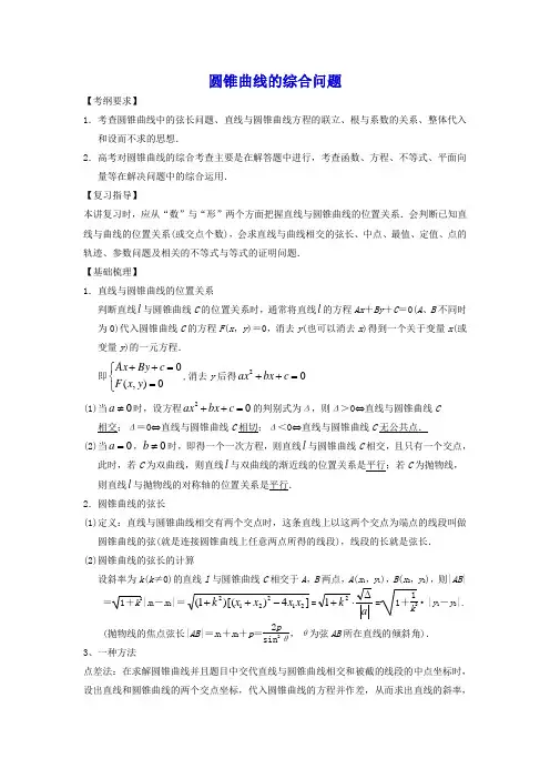 圆锥曲线的综合问题(答案版)讲课教案