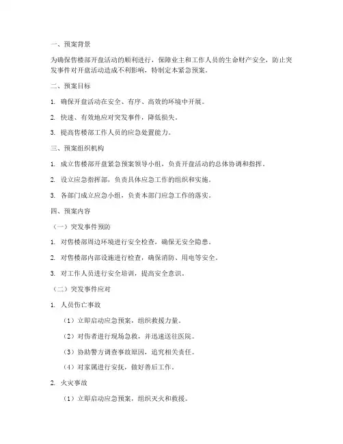 售楼部开盘紧急预案
