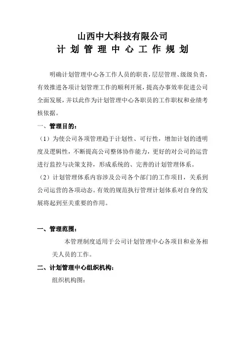 计划管理中心工作规划