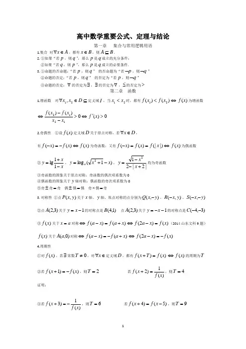 高中数学重要公式、定理与结论(精品)