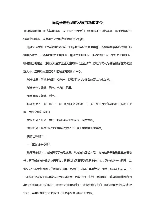 临清未来的城市发展与功能定位