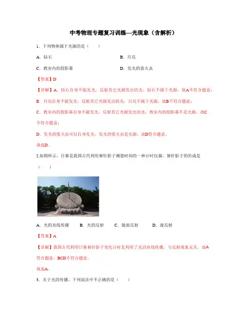 中考物理专题复习训练—光现象(含解析)