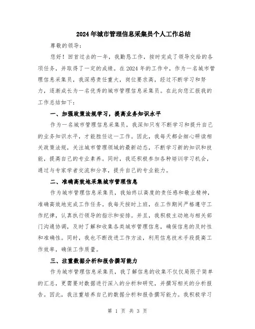 2024年城市管理信息采集员个人工作总结