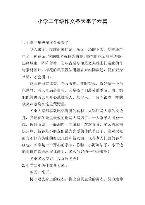 小学二年级作文冬天来了六篇