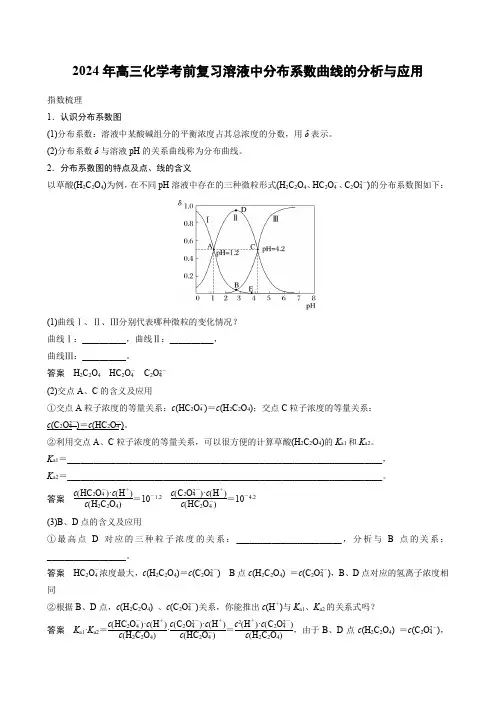 2024年高三化学考前复习溶液中分布系数曲线的分析与应用