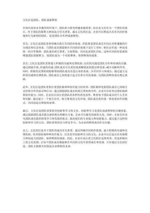文化打造团队,团队成就辉煌