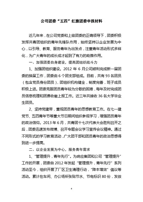公司团委五四红旗团委申报材料