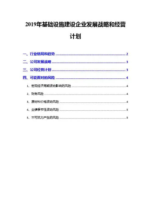 2019年基础设施建设企业发展战略和经营计划