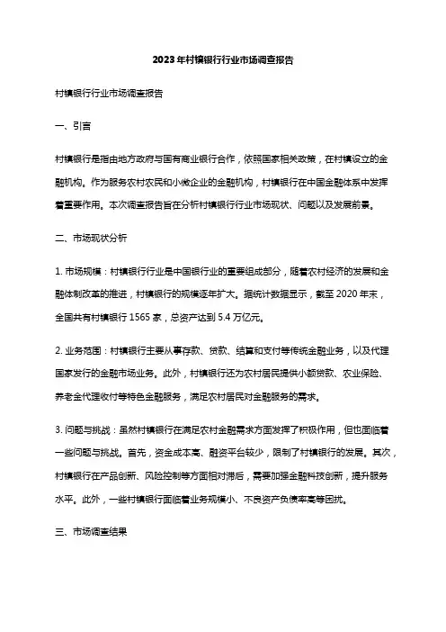 2023年村镇银行行业市场调查报告