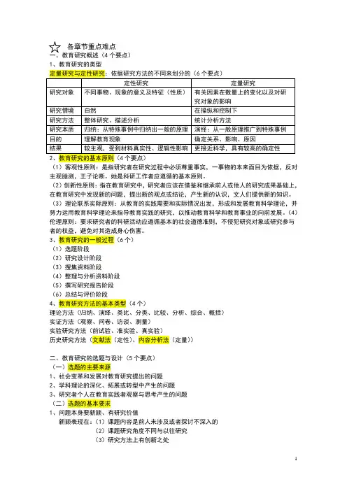 教育研究方法知识点重点(实用)