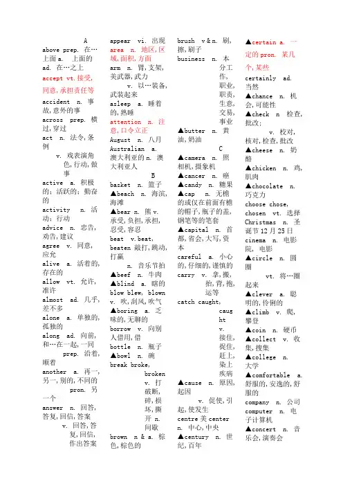 山东省中考英语高频词汇